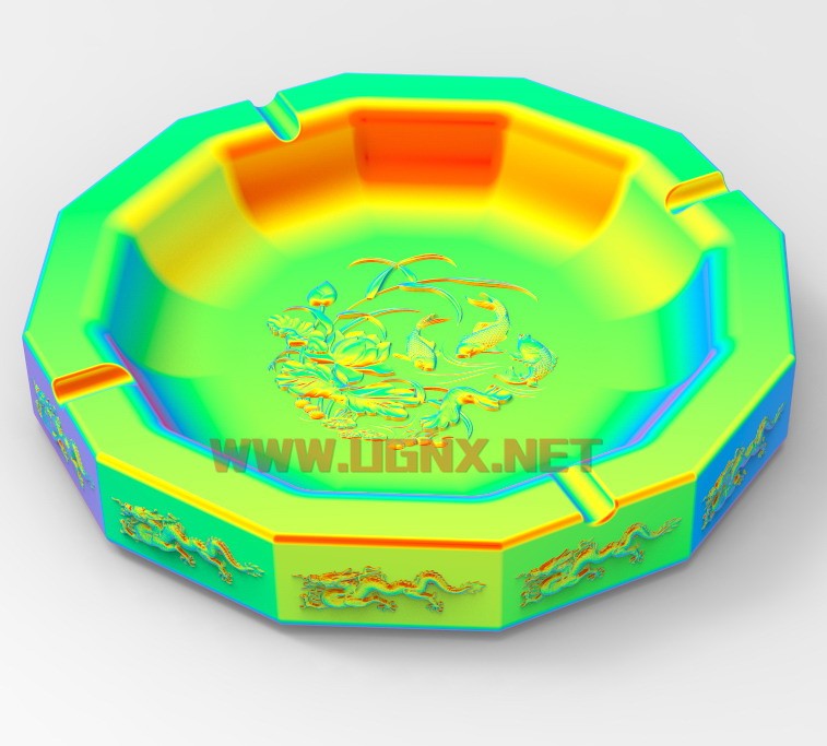 求一个鲤鱼荷花龙纹烟灰缸3d模型,想数控加工一个